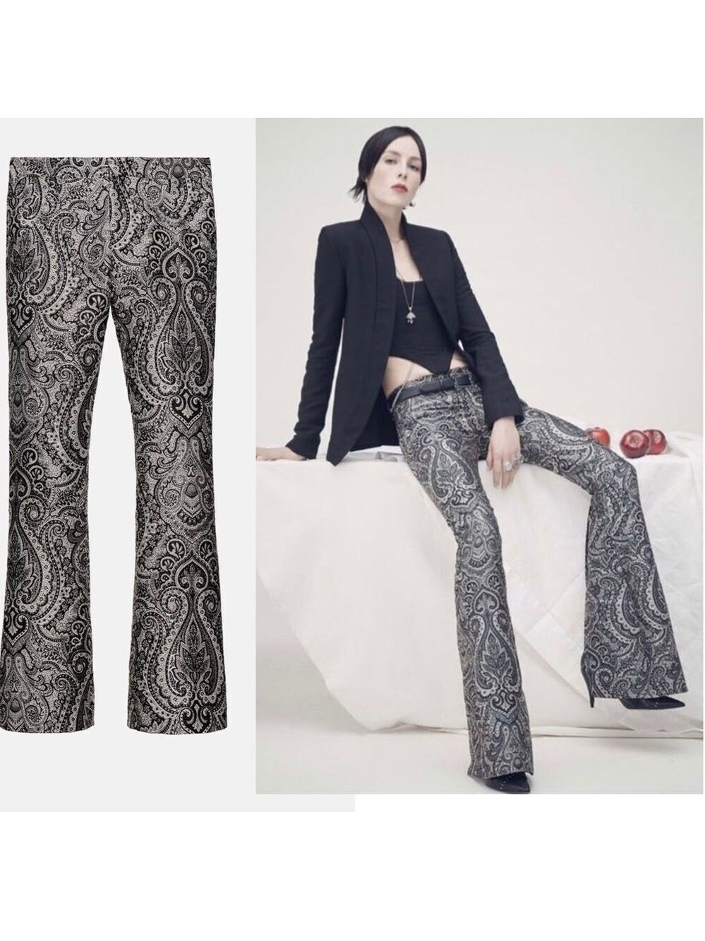 ZARA black silver jacquard pants limited edition Sz M NWT - Picture 3 of 15